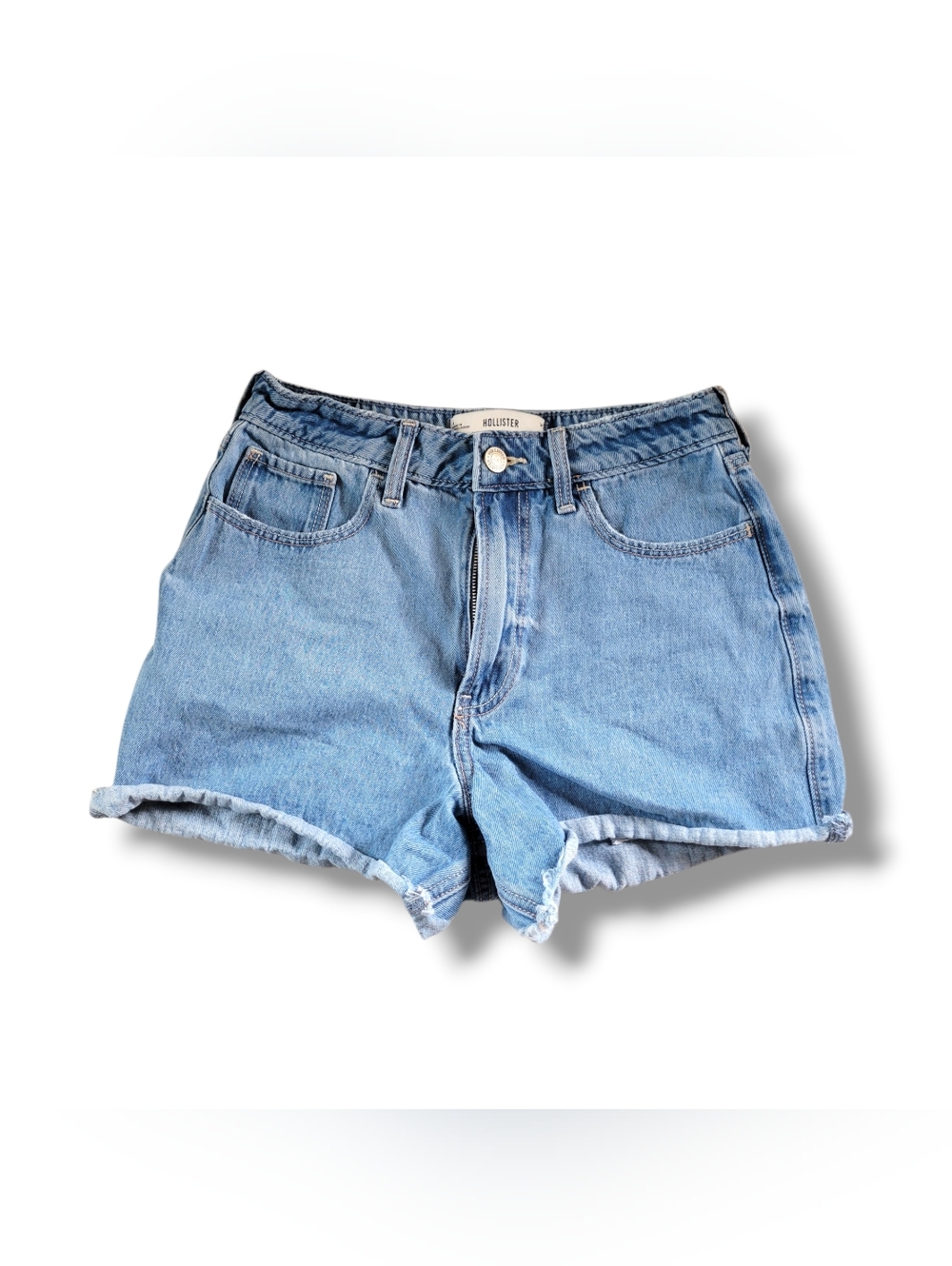 American Eagle Outfitters High Waist Denim Blue & Pink Cargo Shorts - Picture 4 of 16